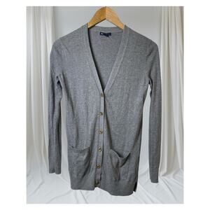 Gap Gray Long V-Neck Button Front Long Sleeve Pocketed Cardigan Women's Size XS